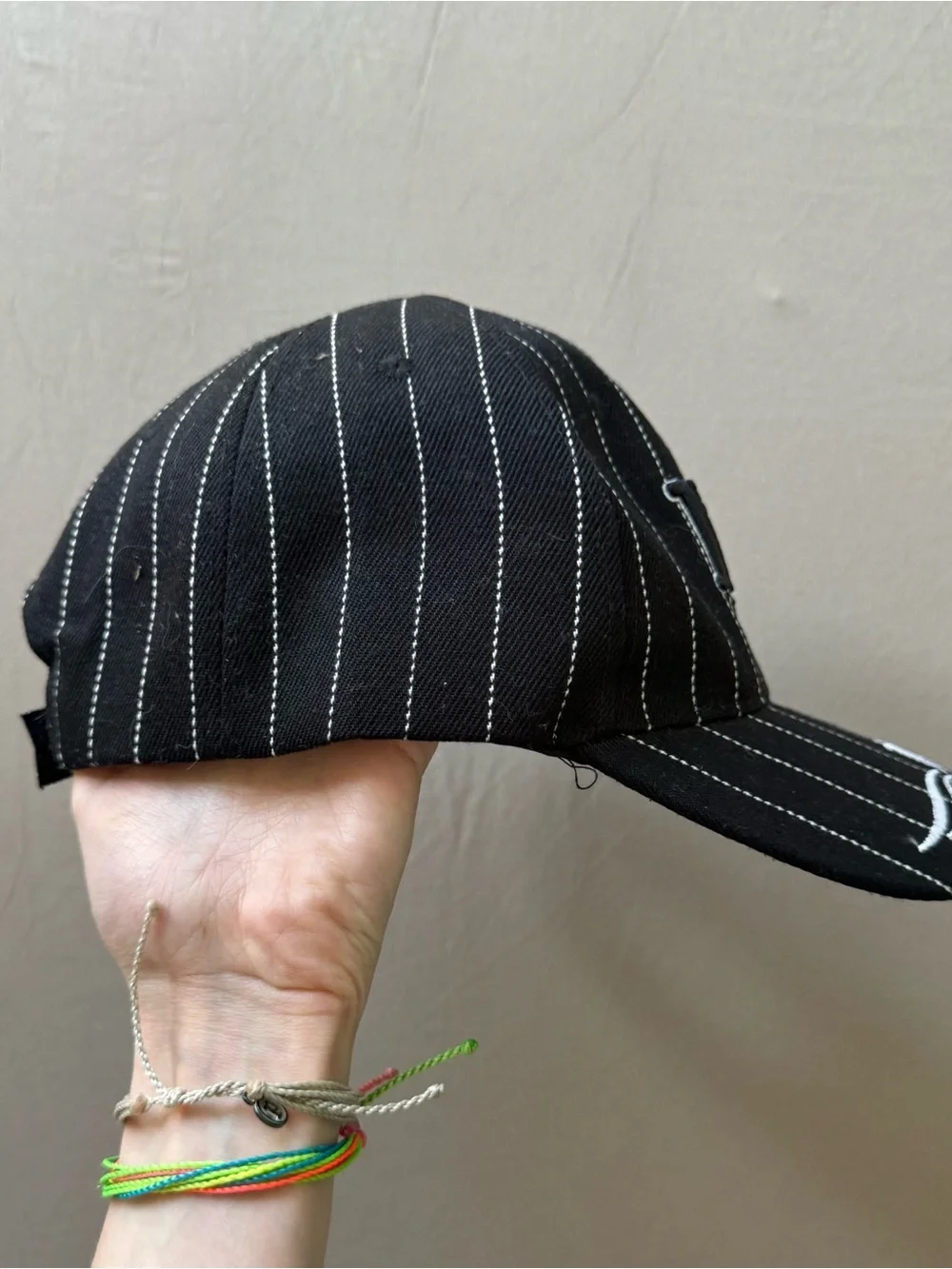 Embroidered Pinstriped New York Cap